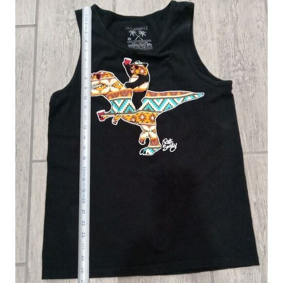 MENS RIOT SOCIETY DINOSAUR BEAR SLEEVELESS BLACK T-SHIRT SIZE S unique aztec - Picture 4 of 6